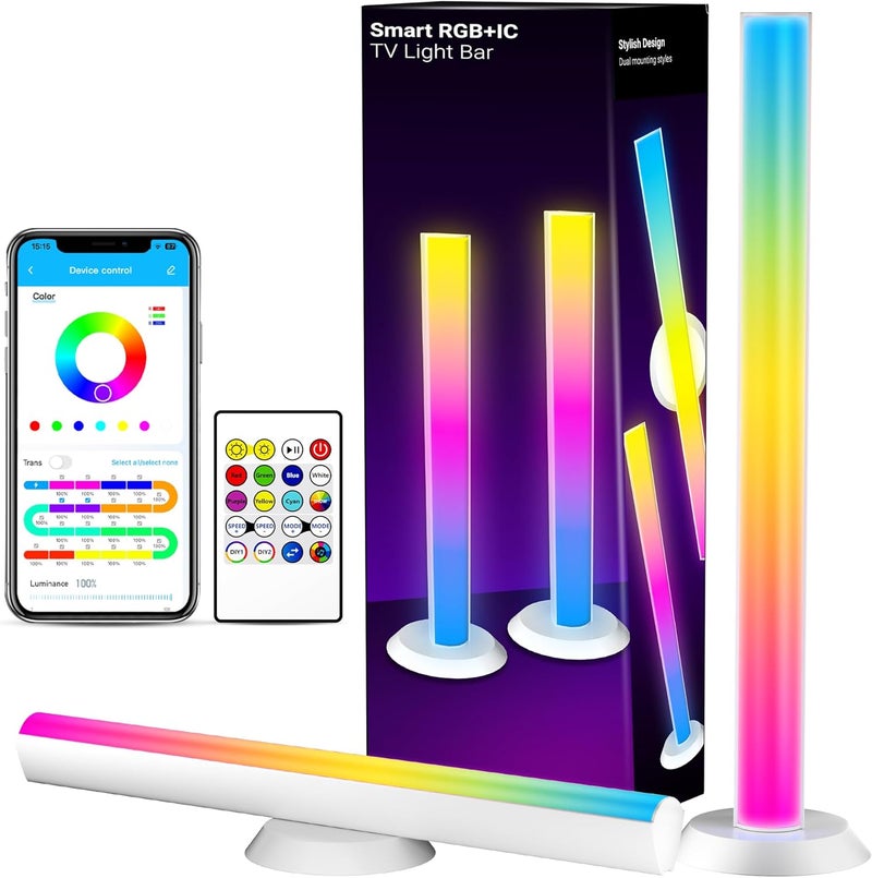 TJOY Smart Light Bars, RGB TV Backlight with Music Sync, LED Table Desk Light Bar, Game Lights with Scene Modes, 60 Lumens, Atmosphere Lighting for PC, Gaming, Pictures, Room Decoration, 2pack(White) - Image 1